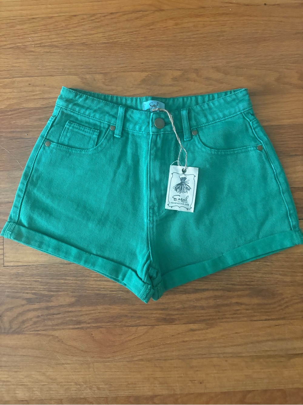 Easel High-Rise Green Women's Denim Shorts - Picture 2 of 3